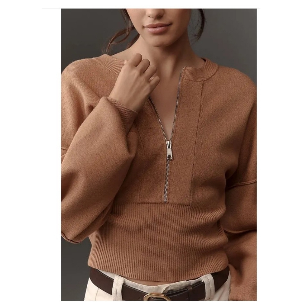 Anthropologie half zip pullover sweater in size small. Camel/tan - Picture 2 of 12